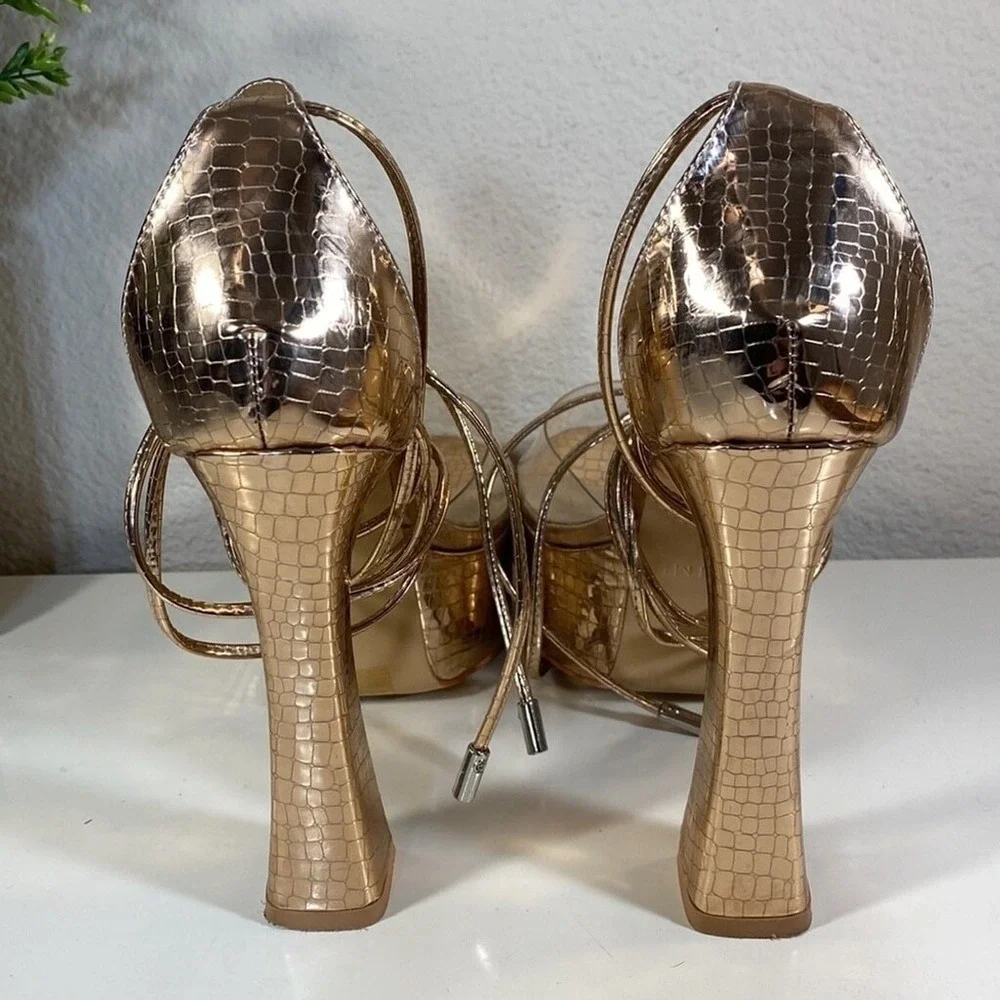 Clearance! Simmi Emma Croc Print Platform‎ Gladiator in Rose Gold Glam Bodycon 7